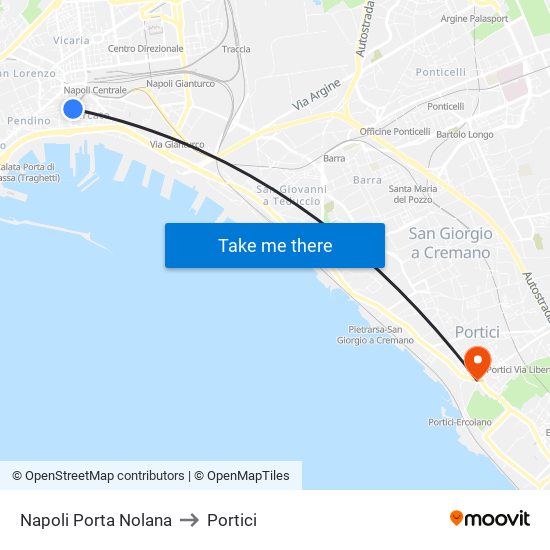 Napoli Porta Nolana to Portici map