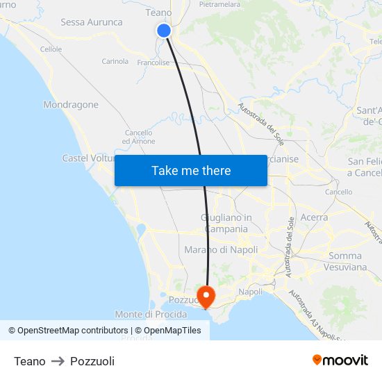 Teano to Pozzuoli map