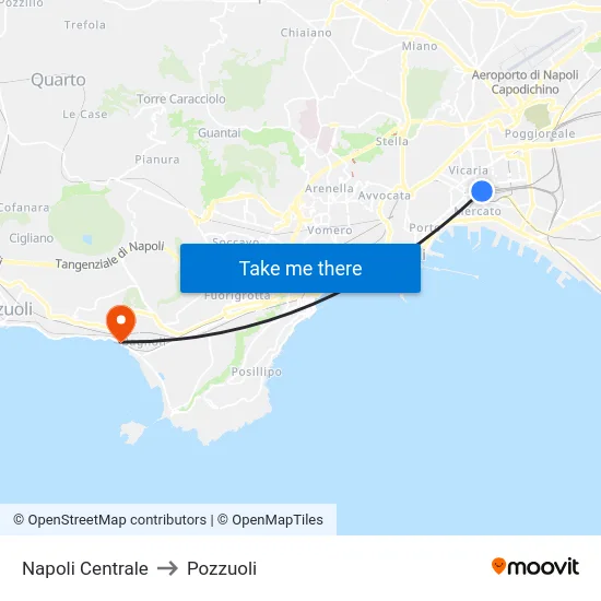 Napoli Centrale to Pozzuoli map