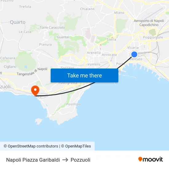 Napoli Piazza Garibaldi to Pozzuoli map