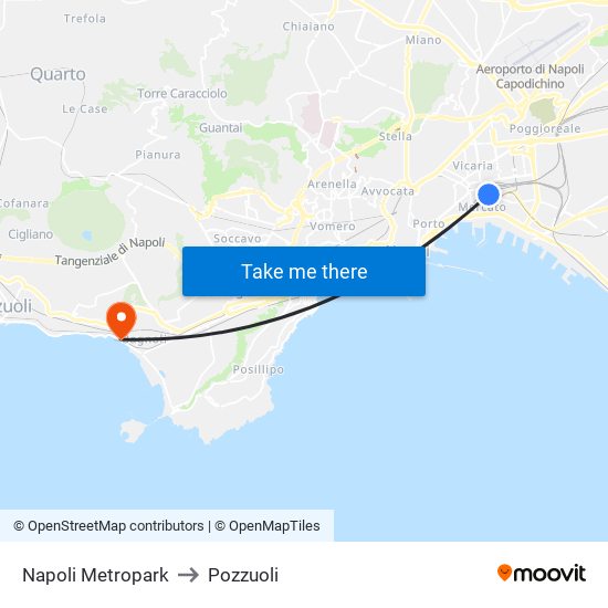 Napoli Metropark to Pozzuoli map