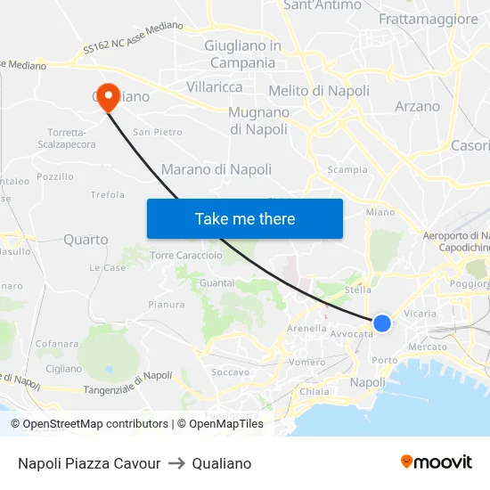 Napoli Piazza Cavour to Qualiano map
