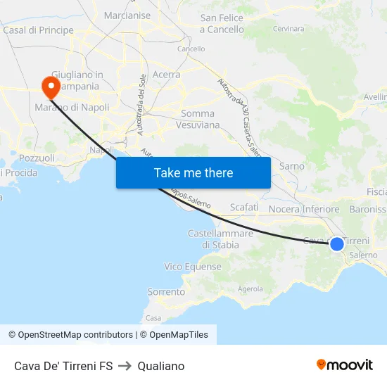 Cava De' Tirreni FS to Qualiano map