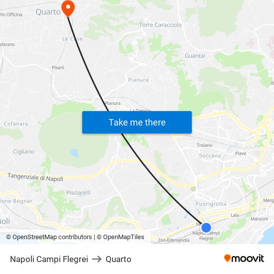 Napoli Campi Flegrei to Quarto map