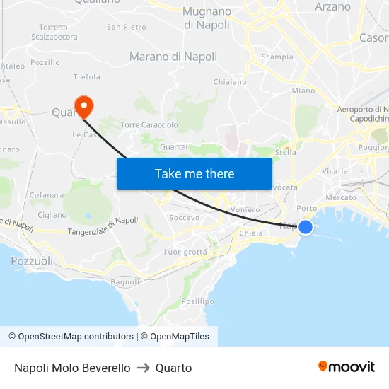 Napoli Molo Beverello to Quarto map