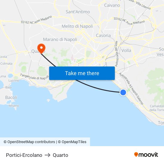 Portici-Ercolano to Quarto map