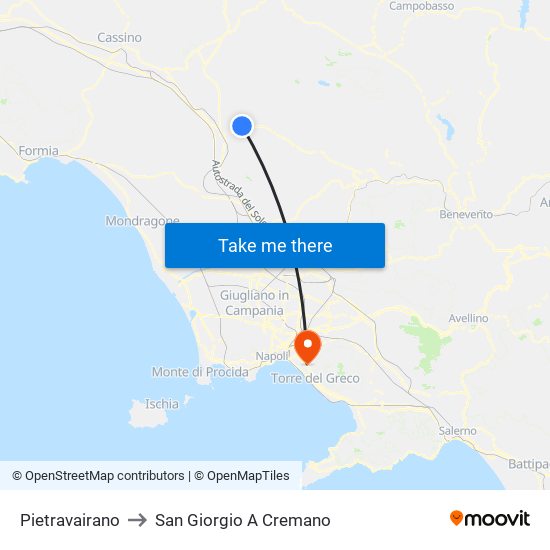 Pietravairano to San Giorgio A Cremano map