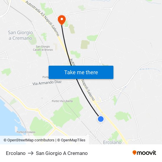 Ercolano to San Giorgio A Cremano map
