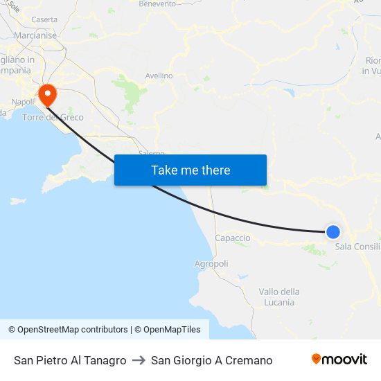 San Pietro Al Tanagro to San Giorgio A Cremano map