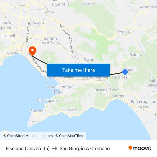 Fisciano (Università) to San Giorgio A Cremano map