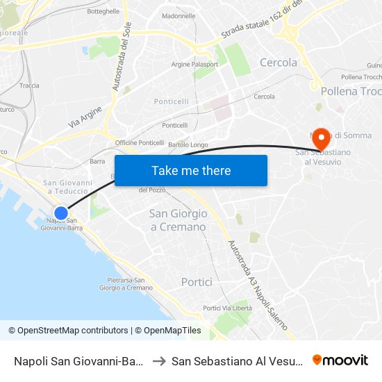 Napoli San Giovanni-Barra to San Sebastiano Al Vesuvio map