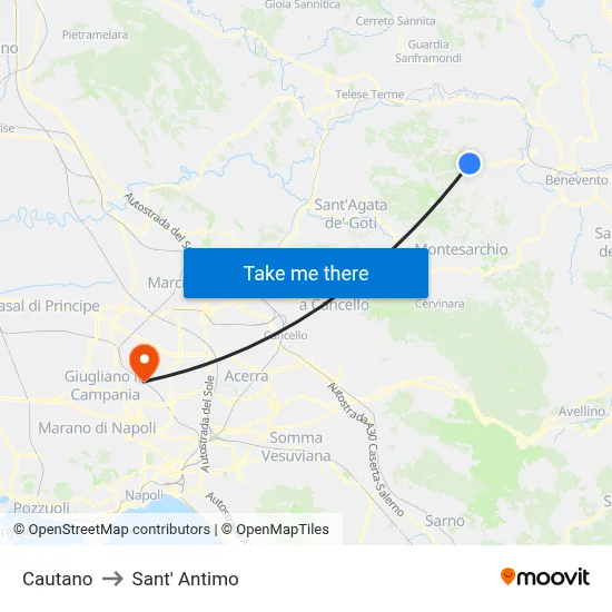 Cautano to Sant' Antimo map