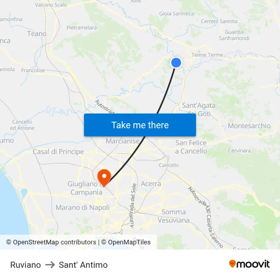 Ruviano to Sant' Antimo map