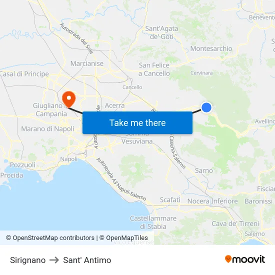 Sirignano to Sant' Antimo map