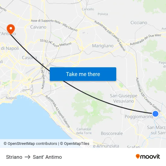 Striano to Sant' Antimo map