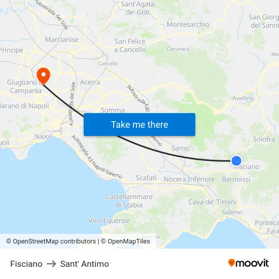 Fisciano to Sant' Antimo map