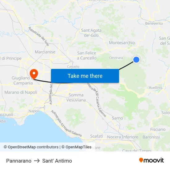 Pannarano to Sant' Antimo map