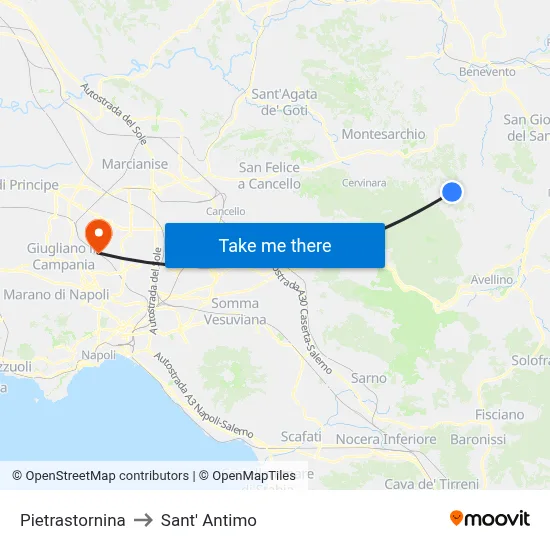Pietrastornina to Sant' Antimo map
