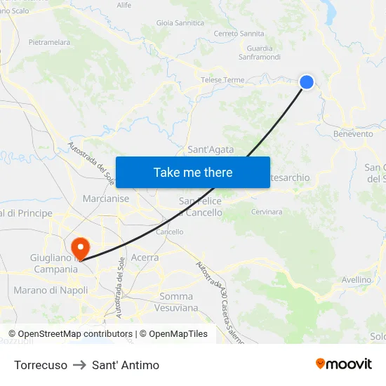 Torrecuso to Sant' Antimo map
