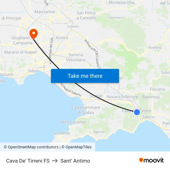 Cava De' Tirreni FS to Sant' Antimo map