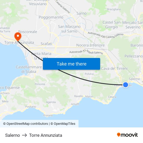 Salerno to Torre Annunziata map