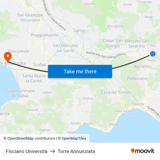 Fisciano University to Torre Annunziata map