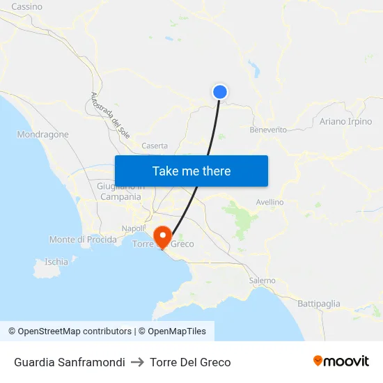 Guardia Sanframondi to Torre Del Greco map