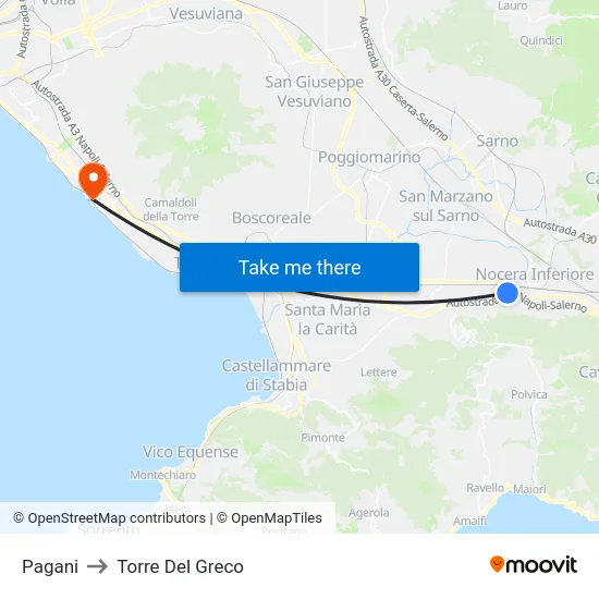 Pagani to Torre Del Greco map
