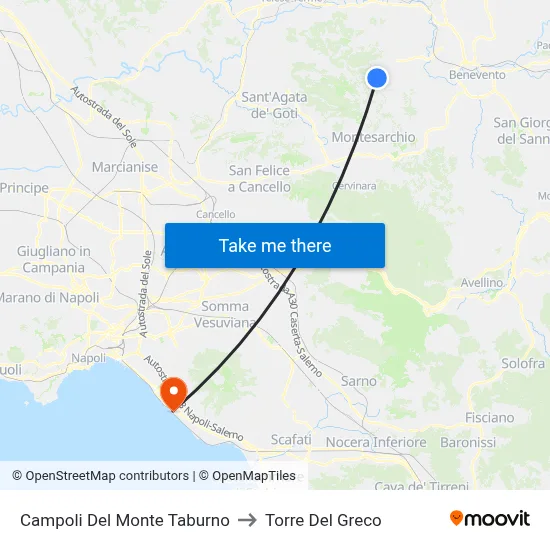 Campoli Del Monte Taburno to Torre Del Greco map