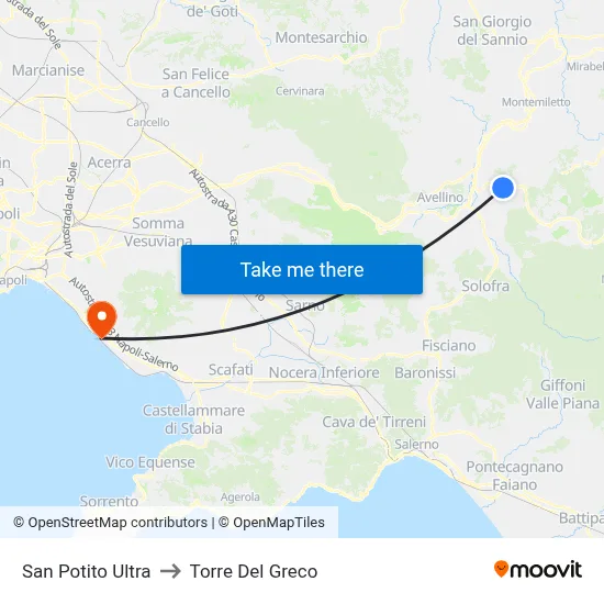 San Potito Ultra to Torre Del Greco map