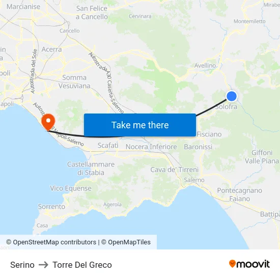 Serino to Torre Del Greco map