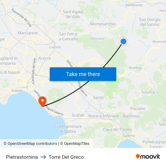 Pietrastornina to Torre Del Greco map