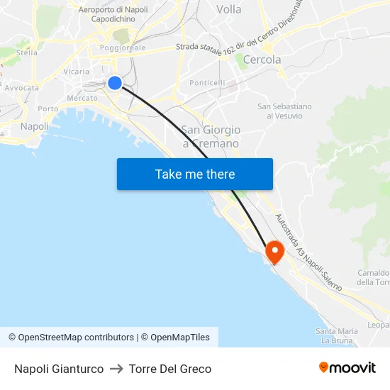 Napoli Gianturco to Torre Del Greco map
