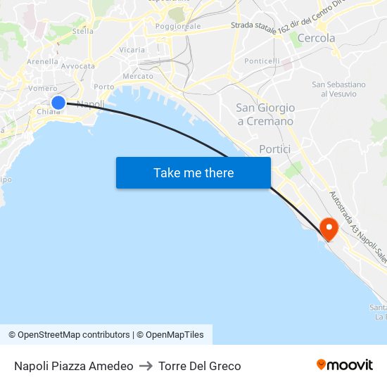 Napoli Piazza Amedeo to Torre Del Greco map