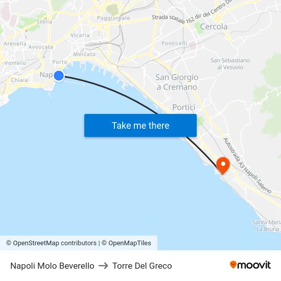Napoli Molo Beverello to Torre Del Greco map
