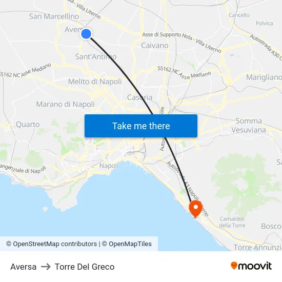 Aversa to Torre Del Greco map