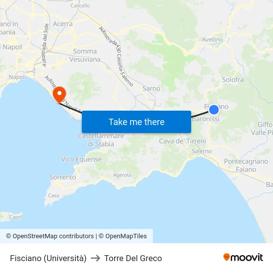 Fisciano (Università) to Torre Del Greco map