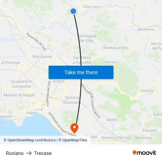 Ruviano to Trecase map