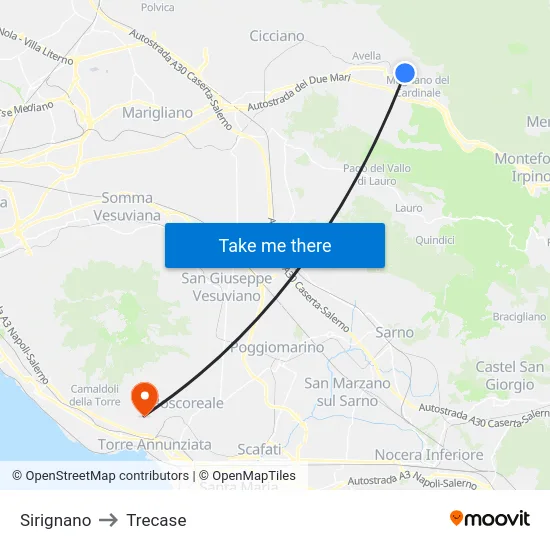 Sirignano to Trecase map