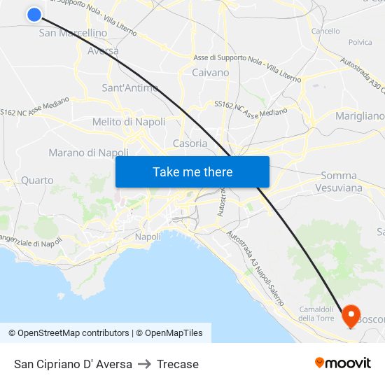 San Cipriano D' Aversa to Trecase map