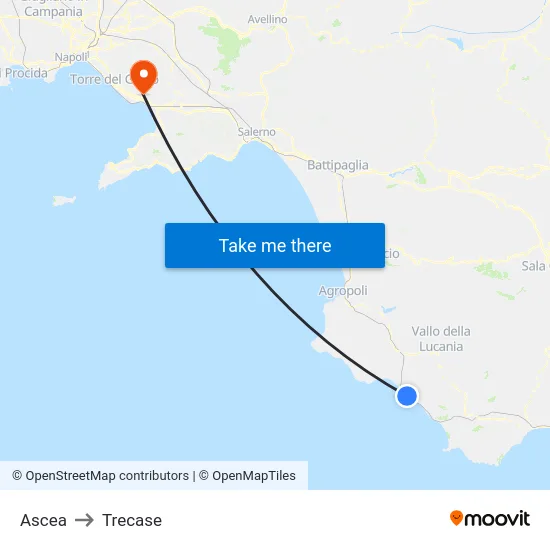 Ascea to Trecase map