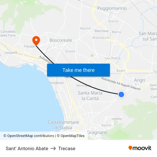 Sant' Antonio Abate to Trecase map