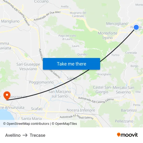 Avellino to Trecase map