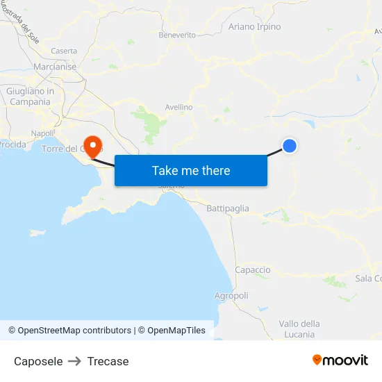 Caposele to Trecase map