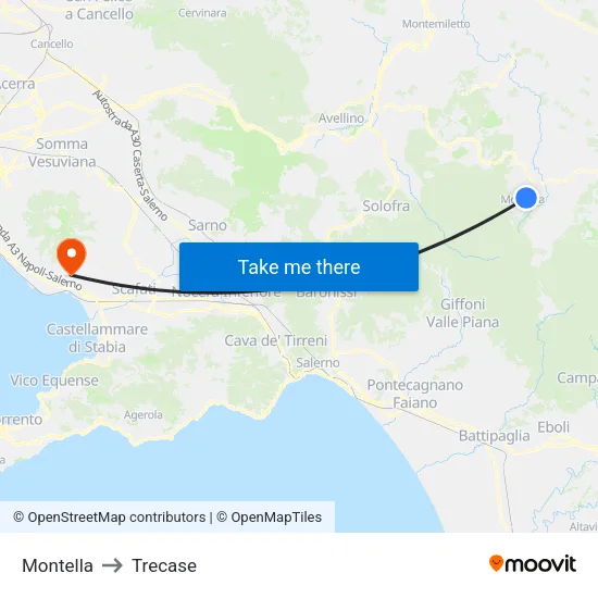 Montella to Trecase map