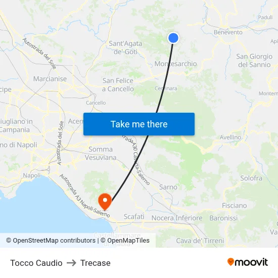 Tocco Caudio to Trecase map