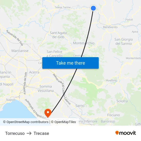 Torrecuso to Trecase map