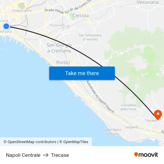 Napoli Centrale to Trecase map