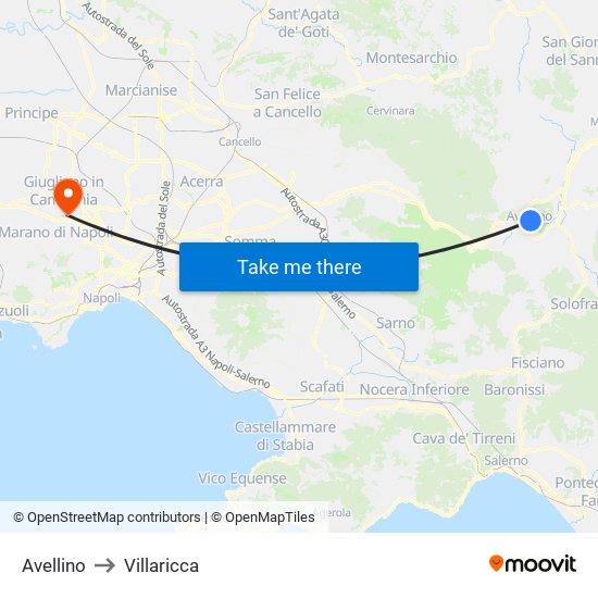 Avellino to Villaricca map
