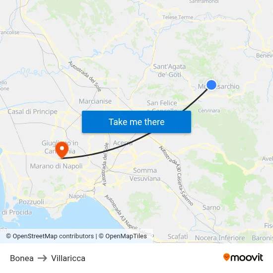 Bonea to Villaricca map